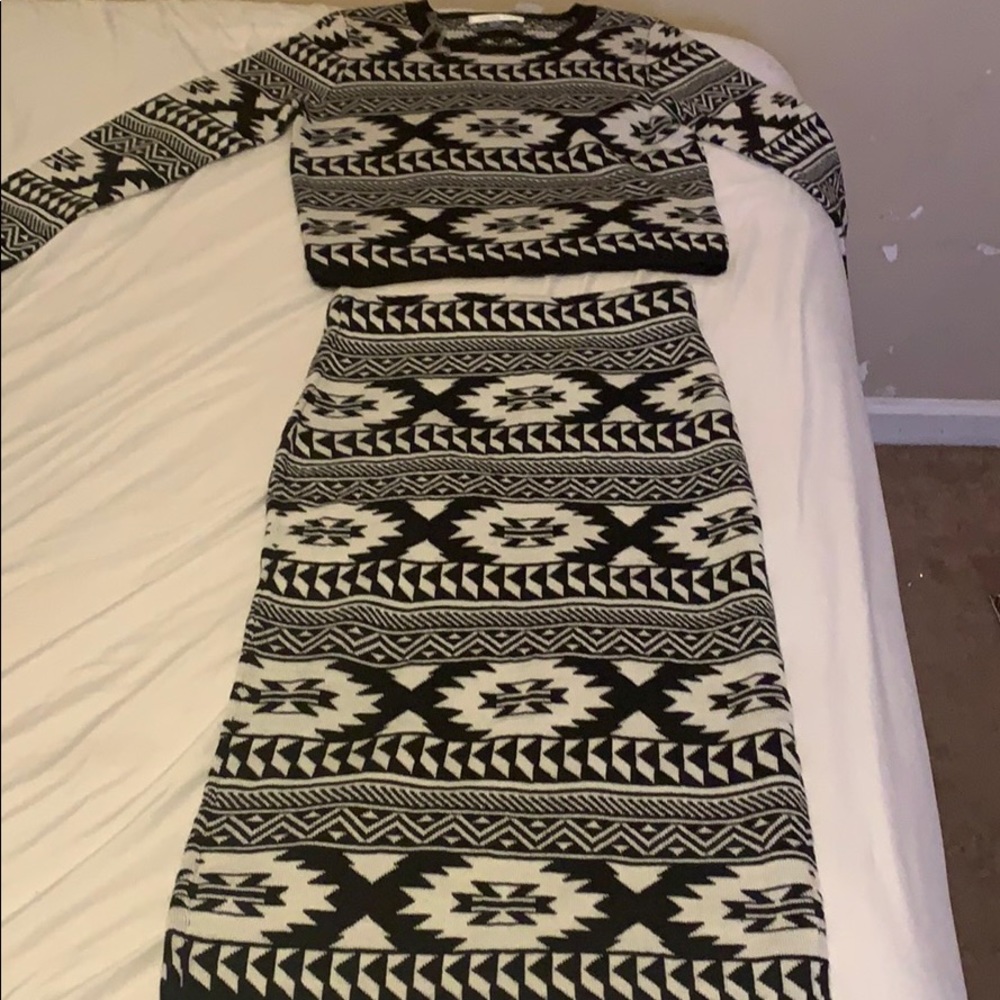 Cropped sweater with matching skirt